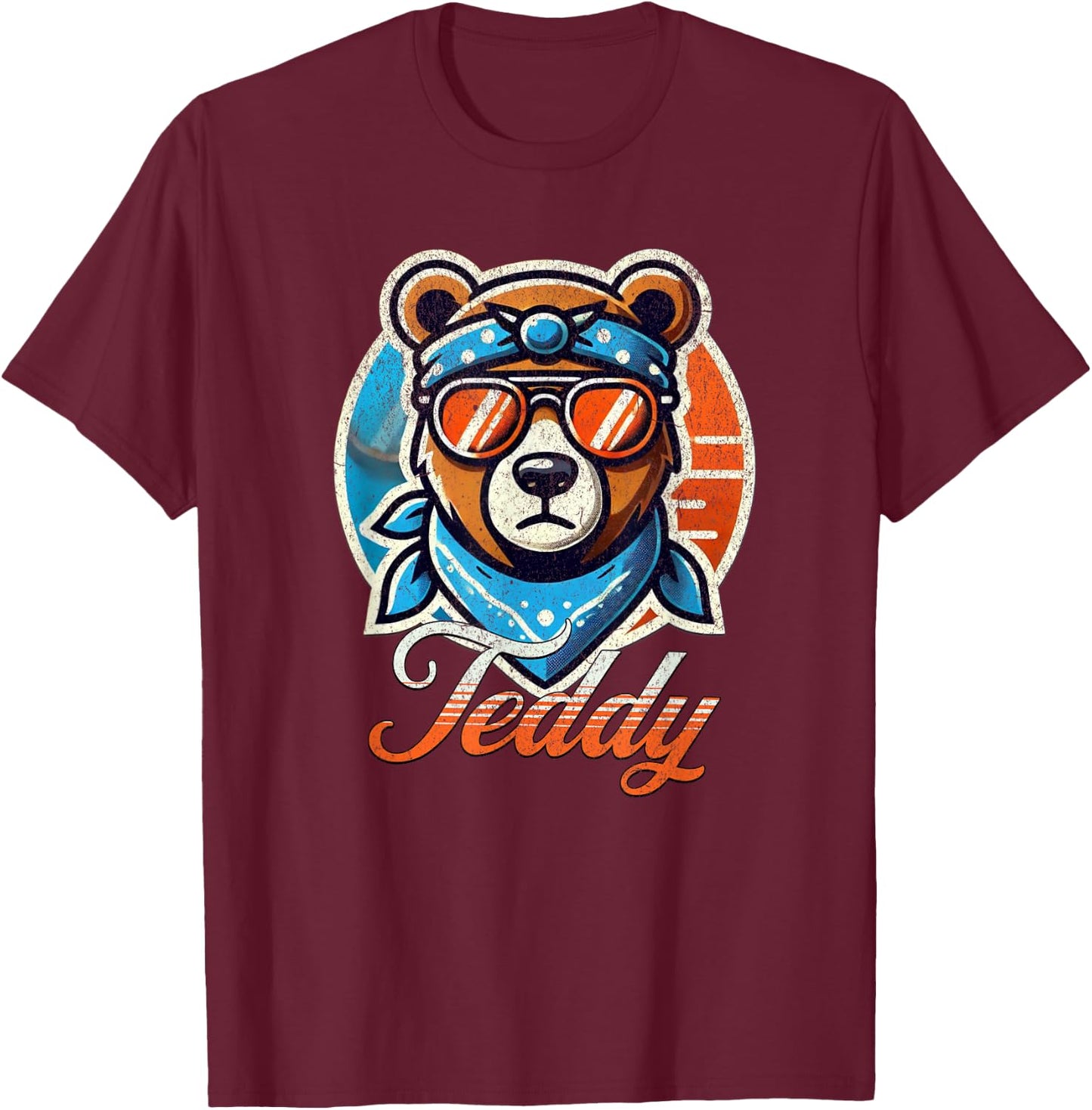 Teddy First Name T With Glasses Personalized Vintage T-Shirt - T-Shirt | Maroon