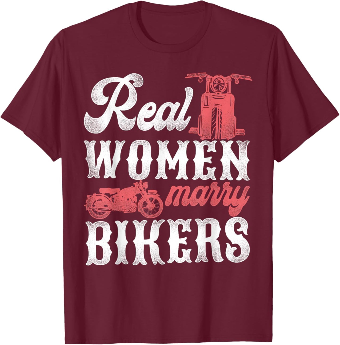 Classic Motorcycle Biker Husband Wife Wedding Marriage Real T-Shirt - T-Shirt | Maroon