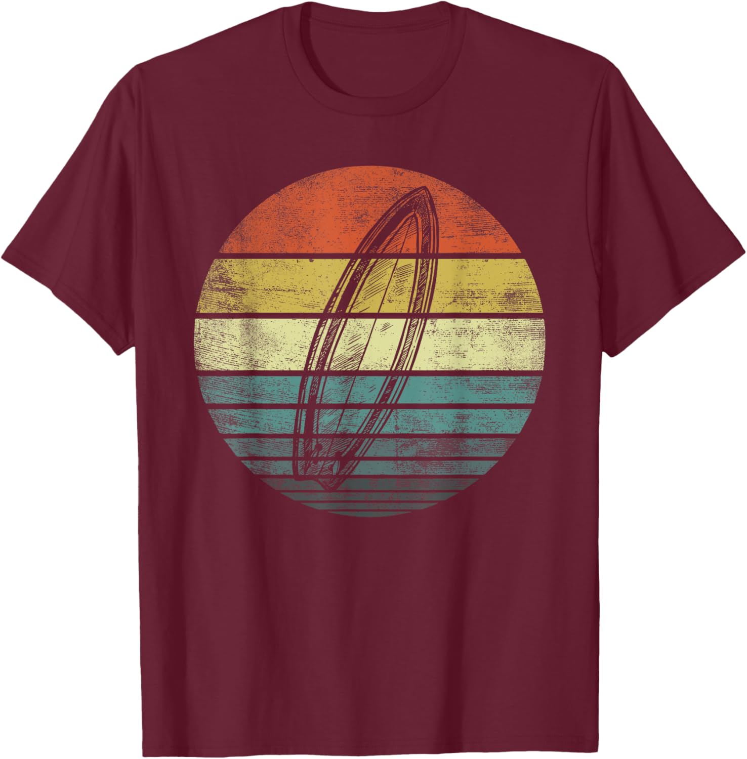 Surfer Gifts Retro Sunset Surfboard Silhouette Surfing Gifts T-Shirt - T-Shirt | Maroon