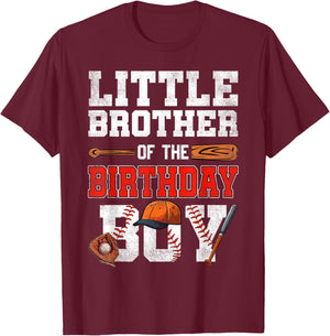 Little Brother Of The Birthday Boy Baseball Bday Family T-Shirt - T-Shirt | Maroon