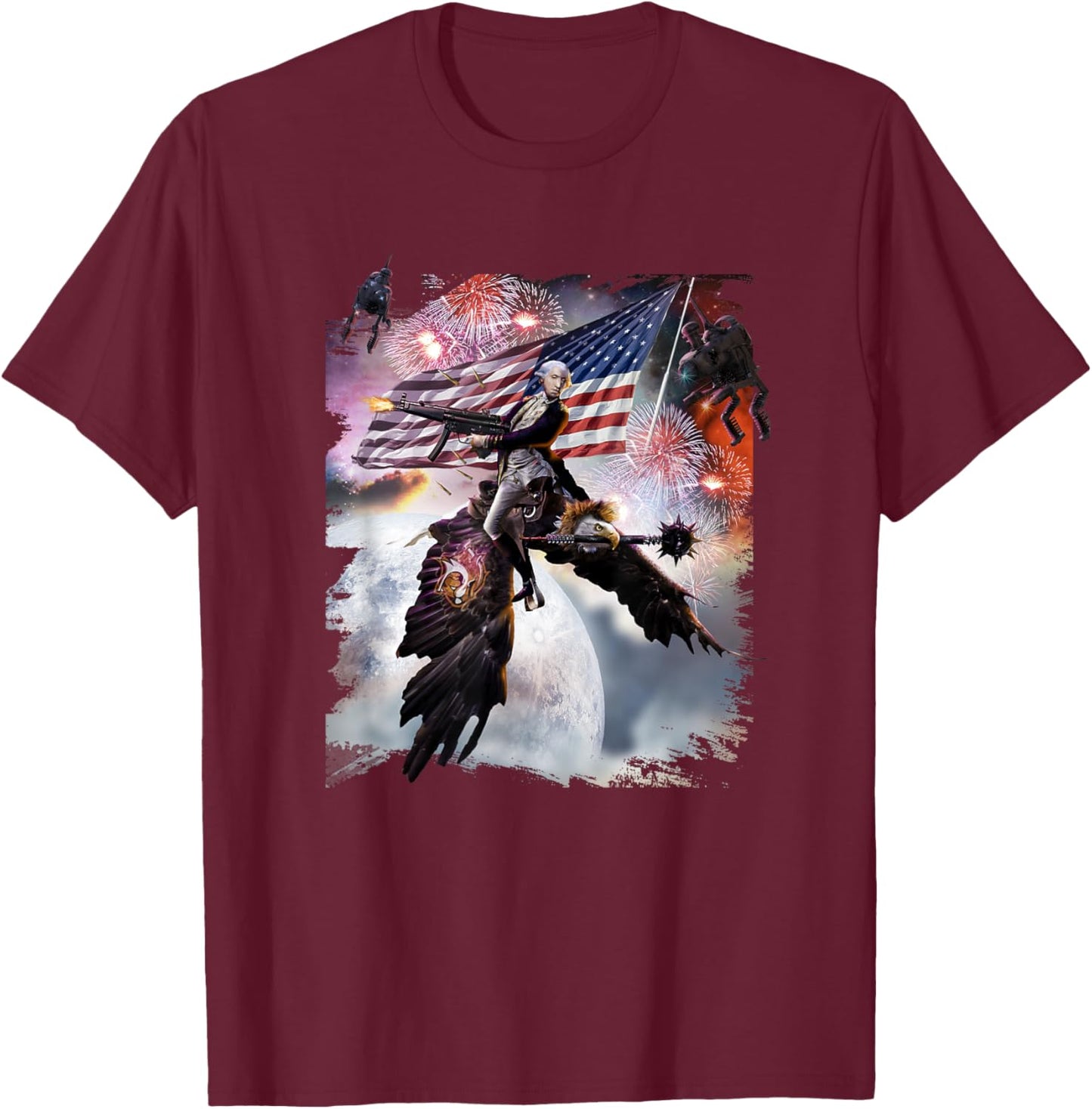 George Washington Riding Eagle American Patriotic Funny T-Shirt - T-Shirt | Maroon