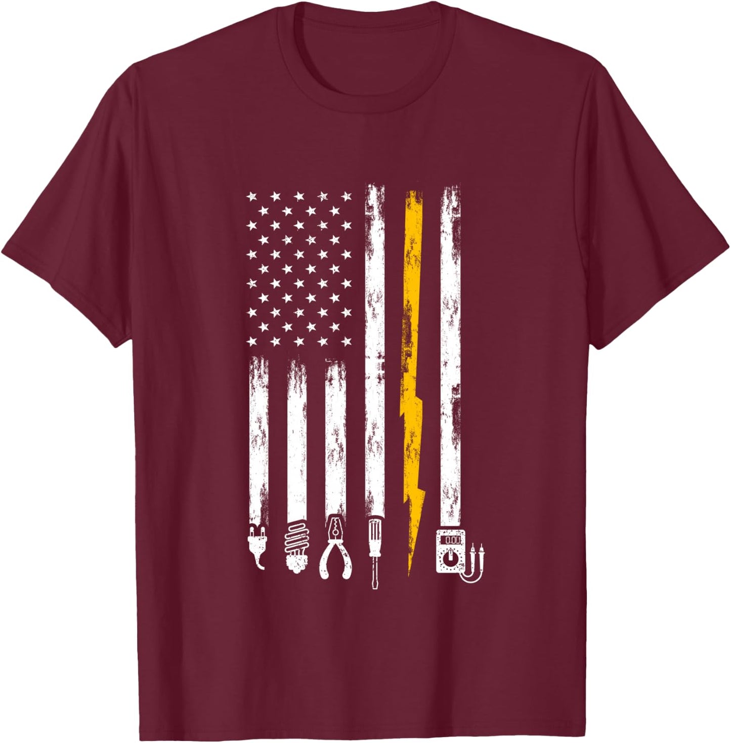 Electrician US Flag Tools for Electricians T-Shirt - T-Shirt | Maroon