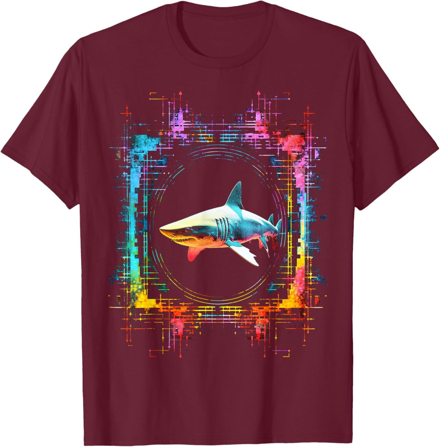 Shark Mandala Abstract Animal Art Colorful Graphic Shark T-Shirt - T-Shirt | Maroon