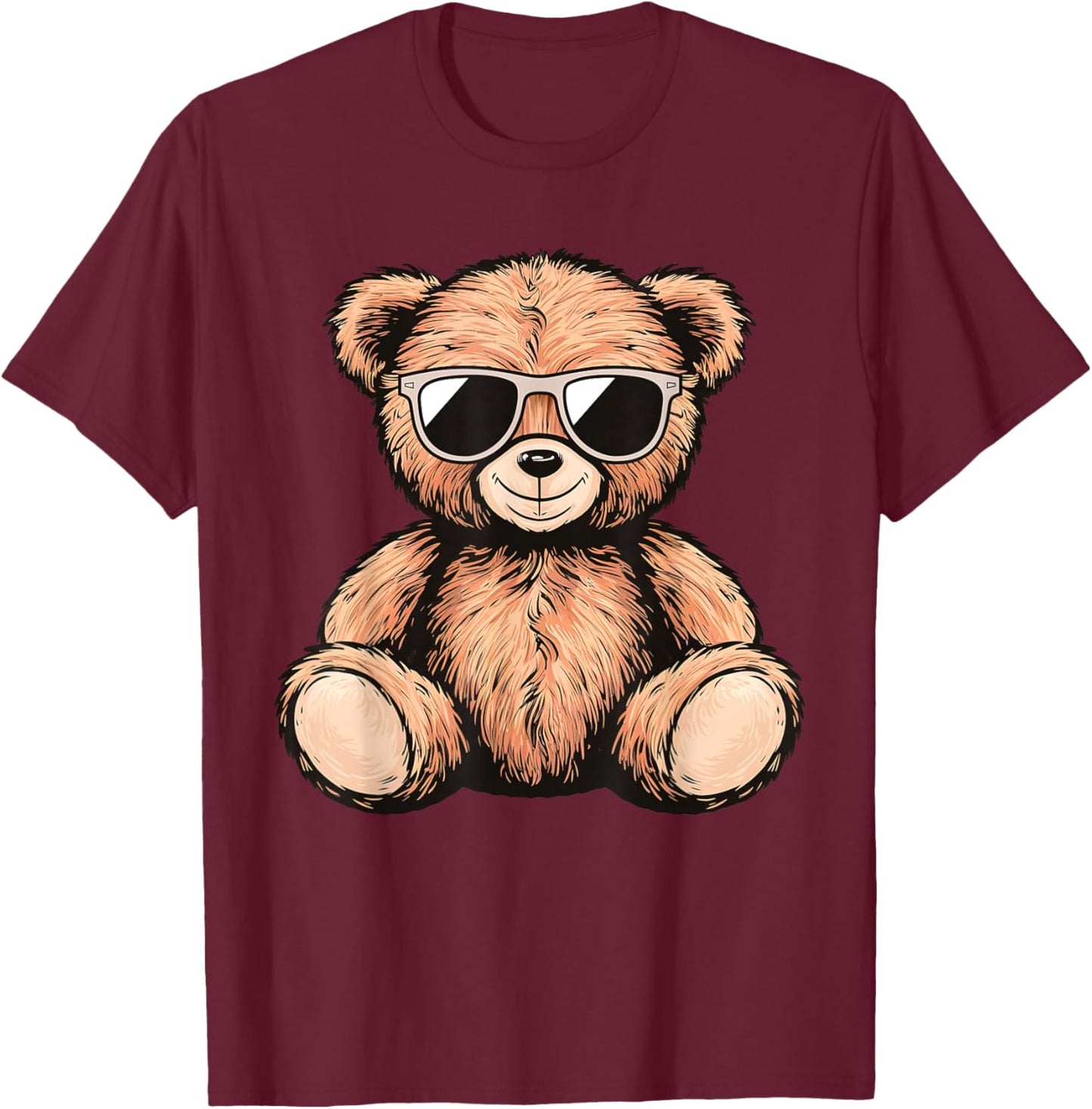 Cool Teddy Bear Men Women Kids Casual Cute Funny Graphic T-Shirt - T-Shirt | Maroon