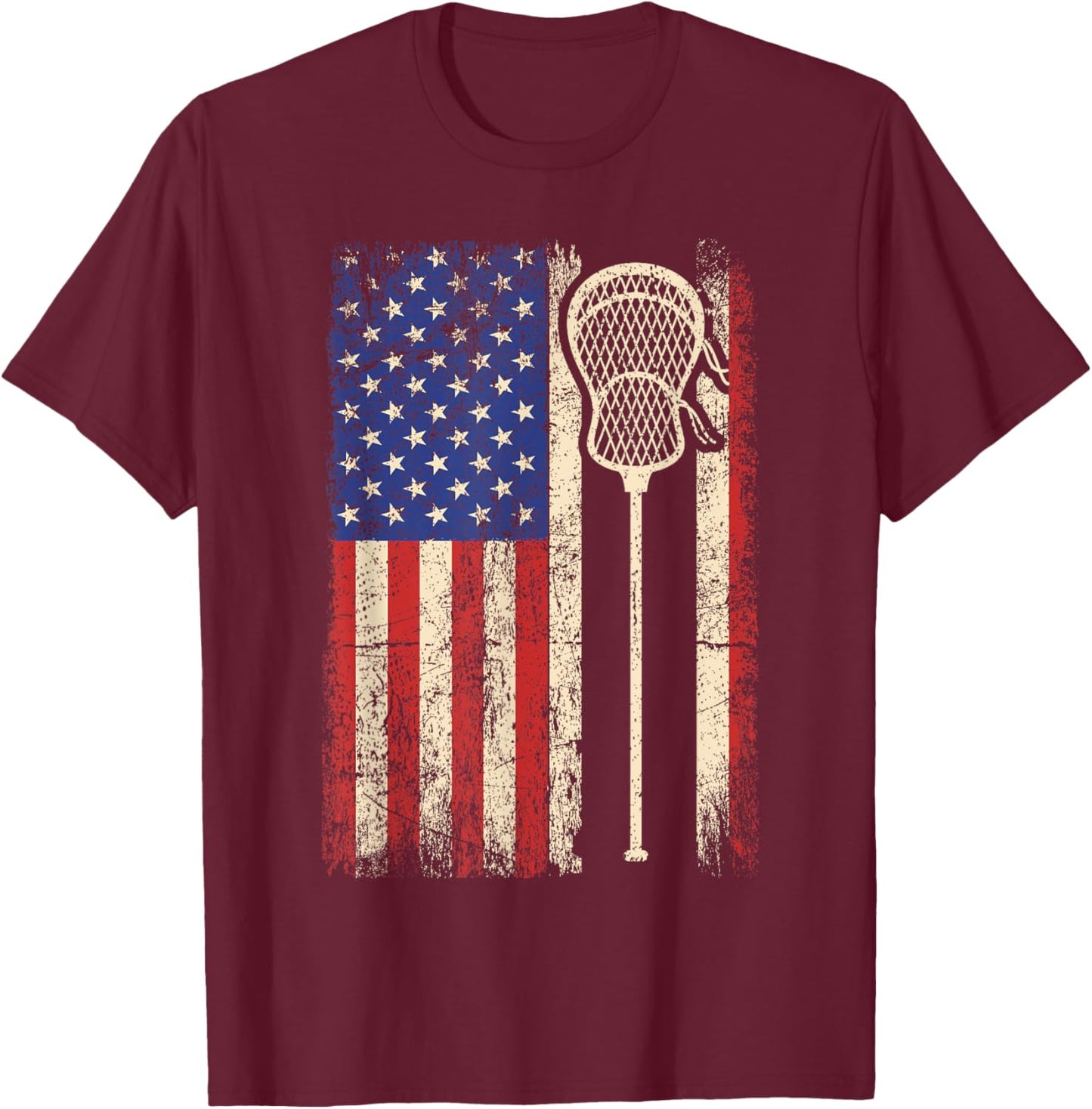 Lacrosse American US Flag Sport Team Sticks Men 4th of July T-Shirt - T-Shirt | Maroon