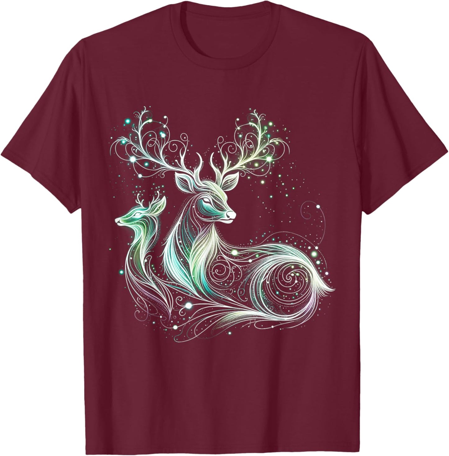 Bright Forest Deer - Ethereal Nature Magic Women T-Shirt - T-Shirt | Maroon