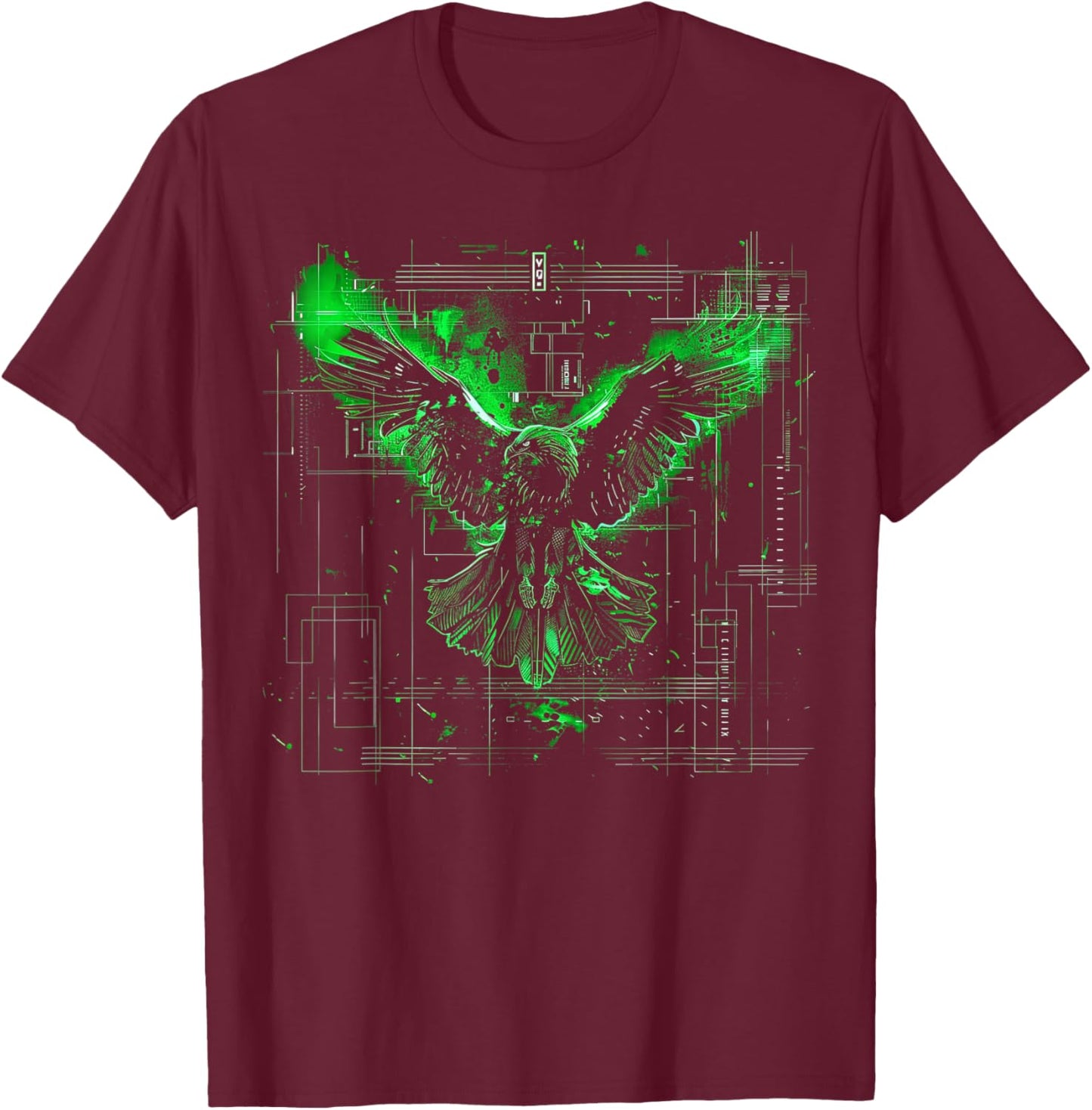 Minimalistische Cyberpunk Fantasy Adler Arkane Grün Japanische Kunst T-Shirt - T-Shirt | Maroon