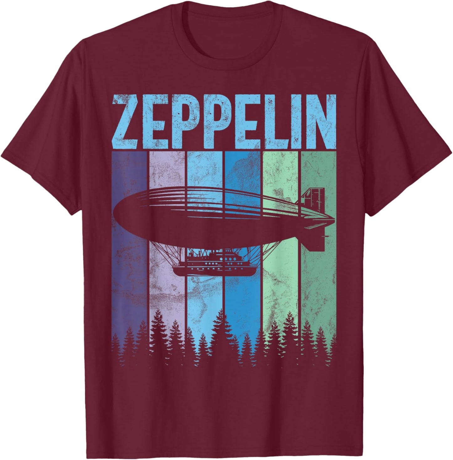 Retro Zeppelin 70s 80s Dirigible Airship Zepelin Zepplin T-Shirt - T-Shirt | Maroon