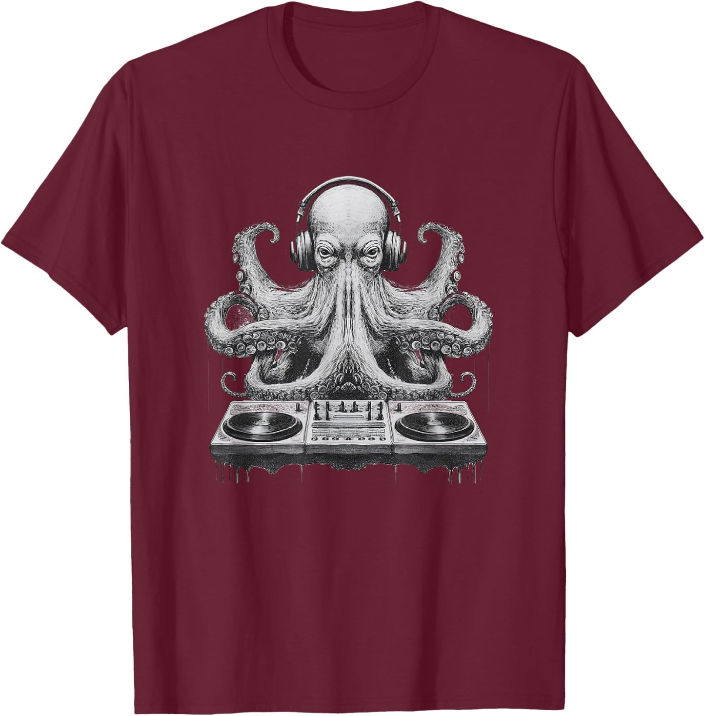 Octopus DJ Partying Kraken Tentacles Rave Festival Party T-Shirt - T-Shirt | Maroon