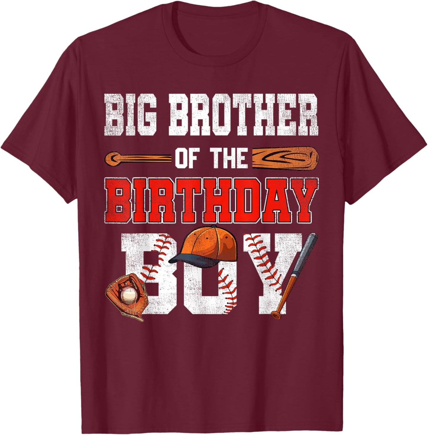 Big Brother Of The Birthday Boy Baseball Bday Family T-Shirt - T-Shirt | Maroon