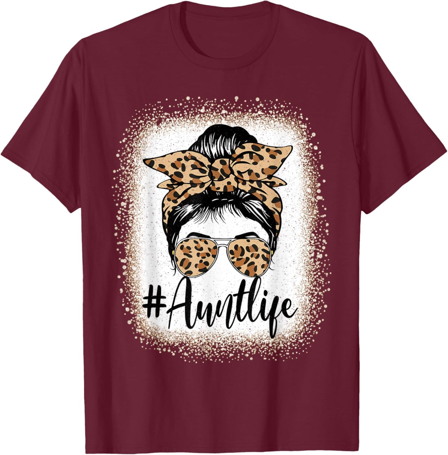 Aunt Life Women Messy Bun Aunt Baby Announcement Mothers Day T-Shirt - T-Shirt | Maroon