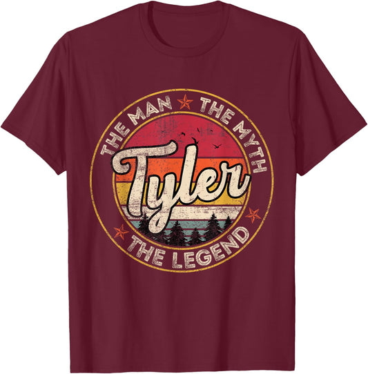Tyler The Man The Myth The Legend Personalized Name T-Shirt - T-Shirt | Maroon