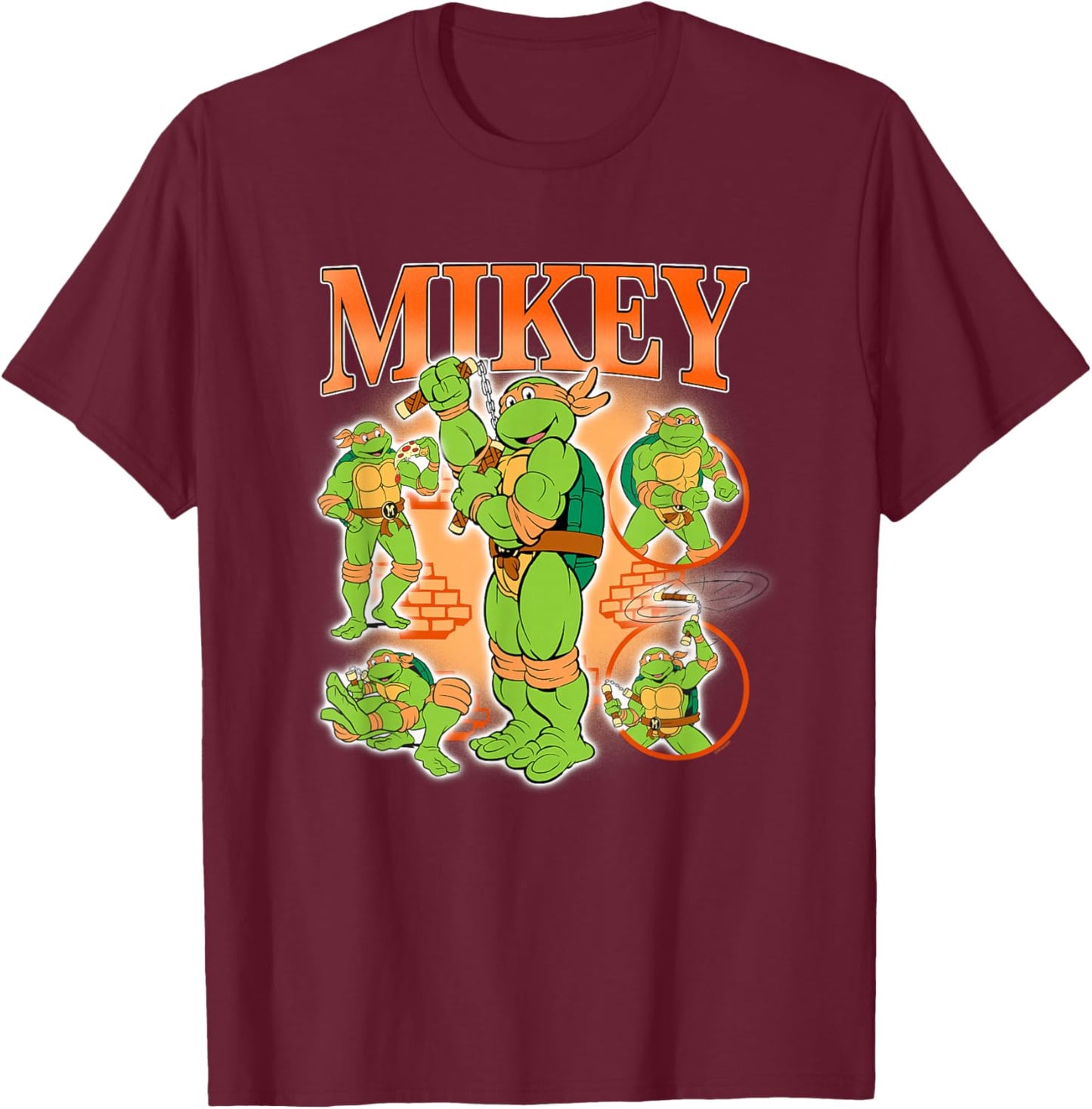 Teenage Mutant Ninja Turtles Mikey 90's Retro Collage Logo T-Shirt - T-Shirt | Maroon