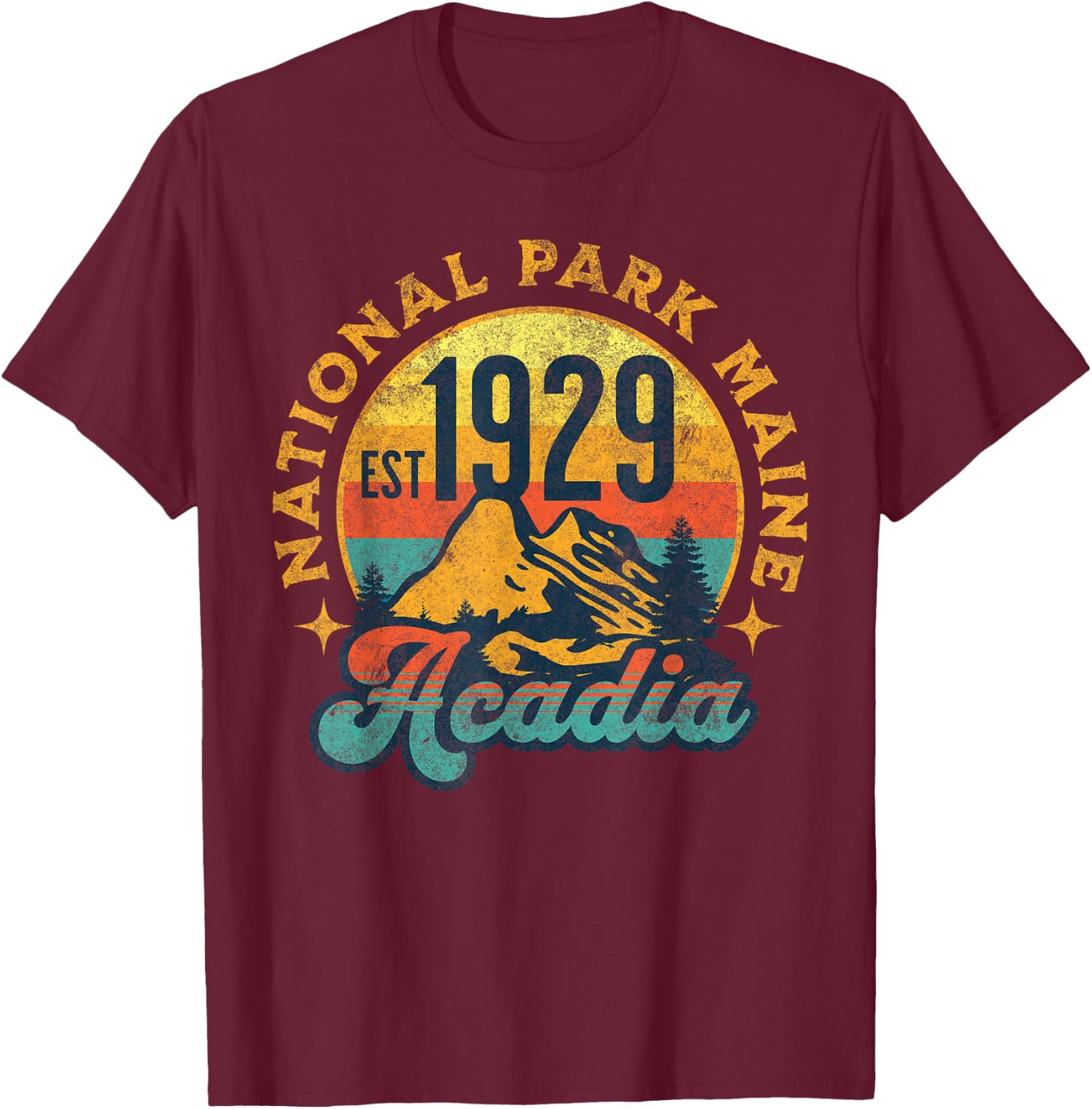 Acadia Maine Nature Mountains Hiking Outdoors Vintage T-Shirt - T-Shirt | Maroon