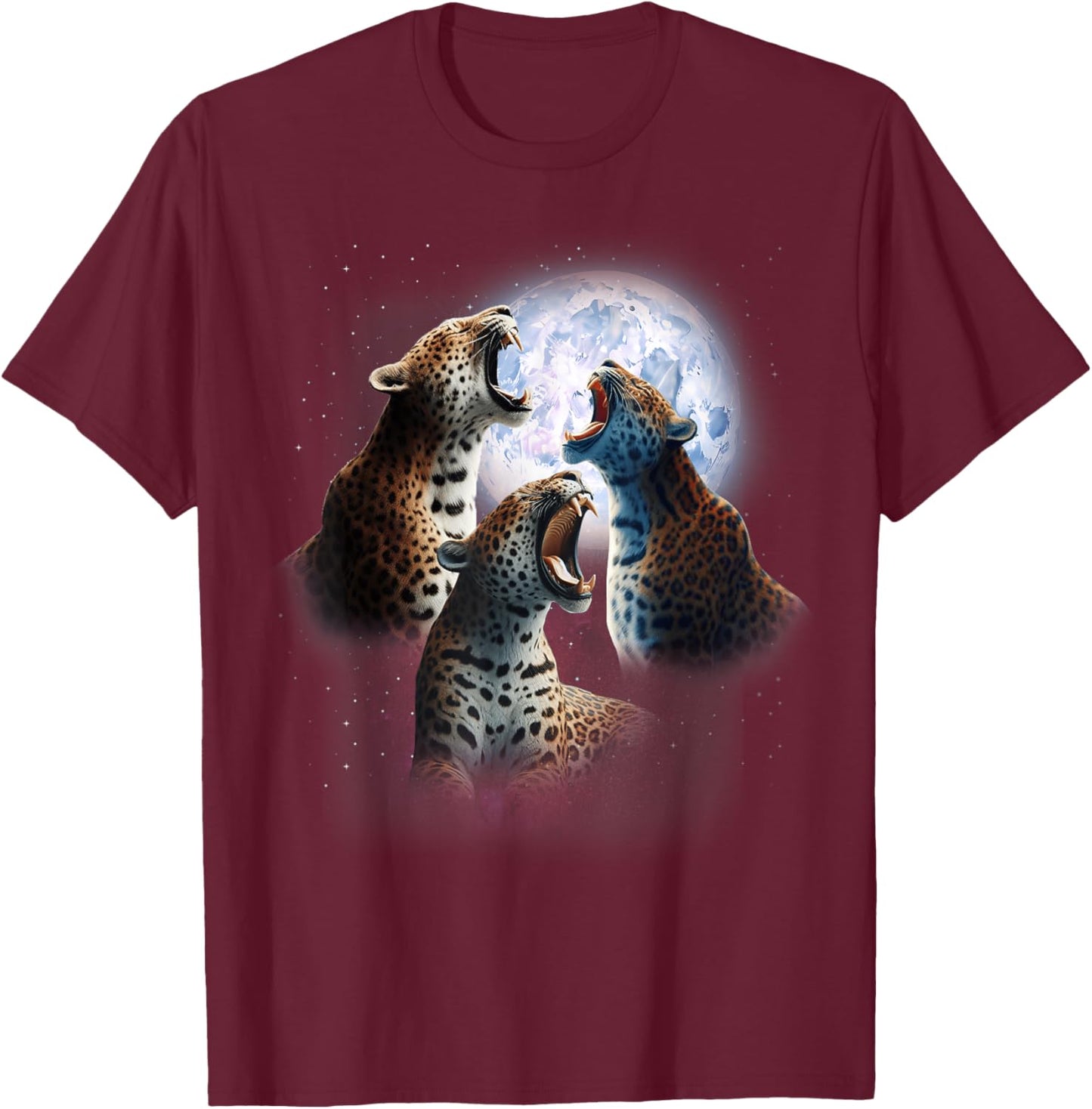 3 Leopards Howling At The Moon Funny Leopard Animal Wild Cat Men Women Kids T-Shirt - T-Shirt | Maroon