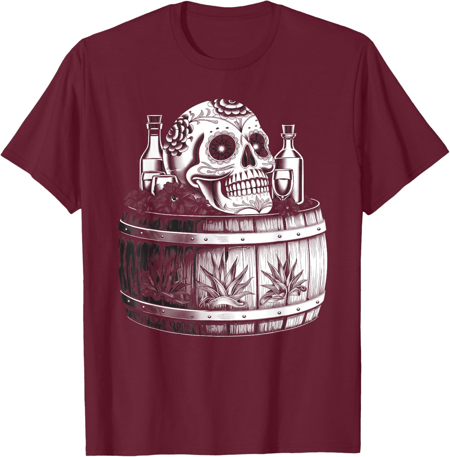 Mexico Vintage Skeleton Tequila Dia De Los Muertos Mexican T-Shirt - T-Shirt | Maroon