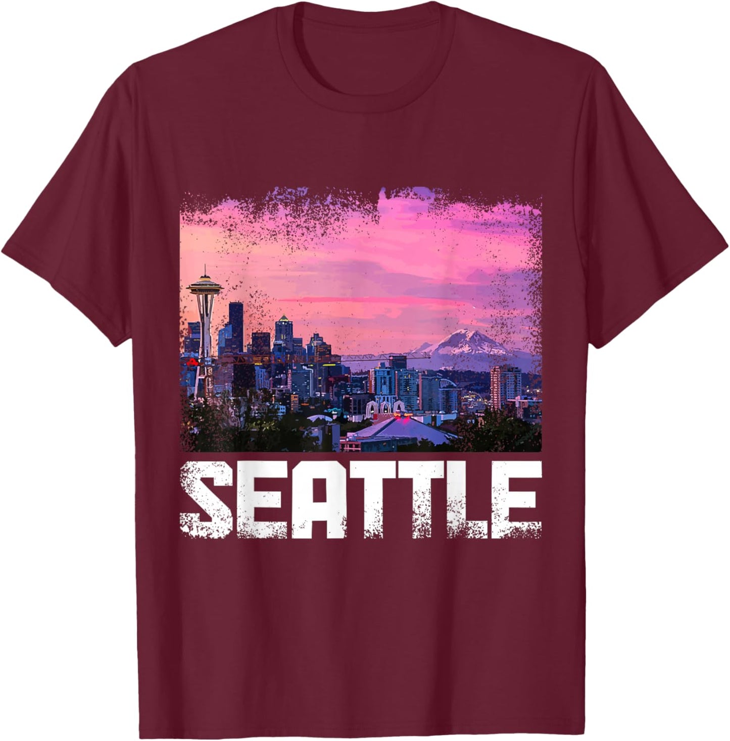 Seattle Washington Skyline PNW Vintage Pride T-Shirt - T-Shirt | Maroon