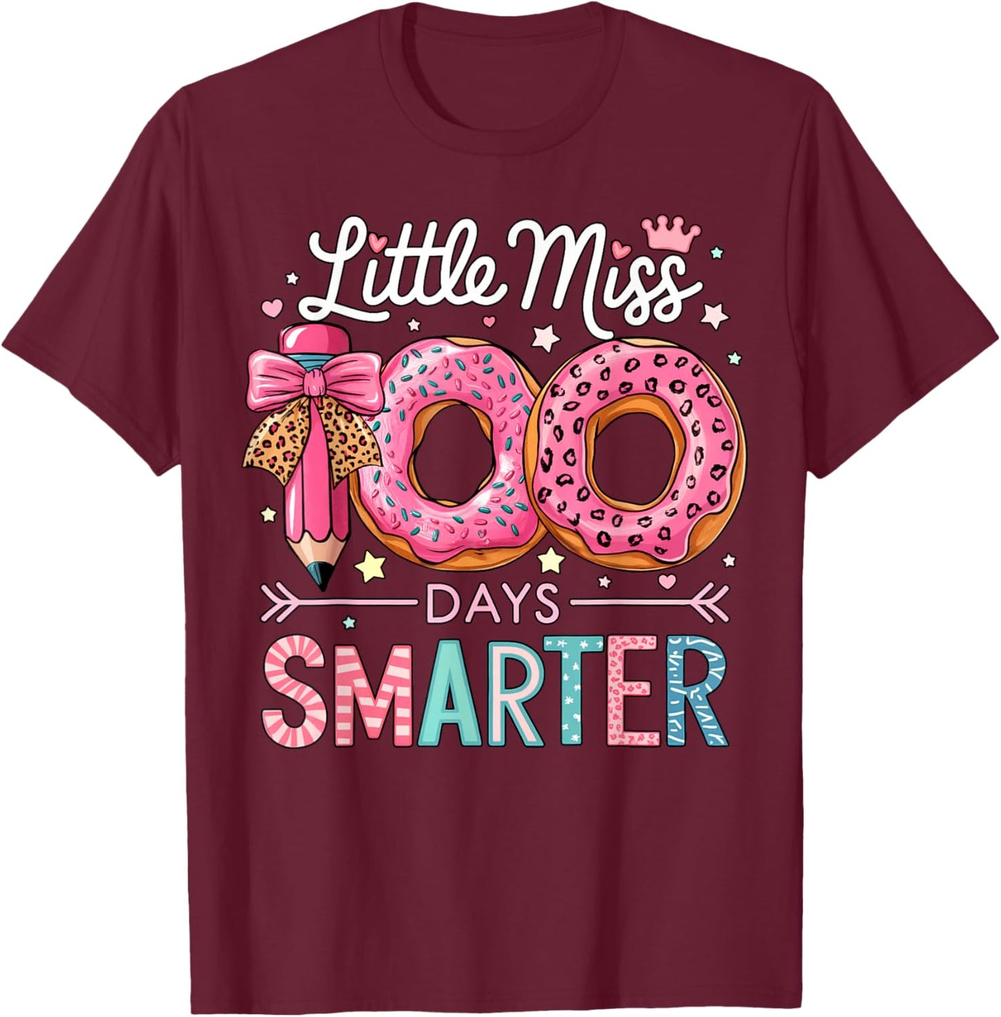 Little Miss 100 Days Smarter Kids Girls 100th Day of School T-Shirt - T-Shirt | Maroon