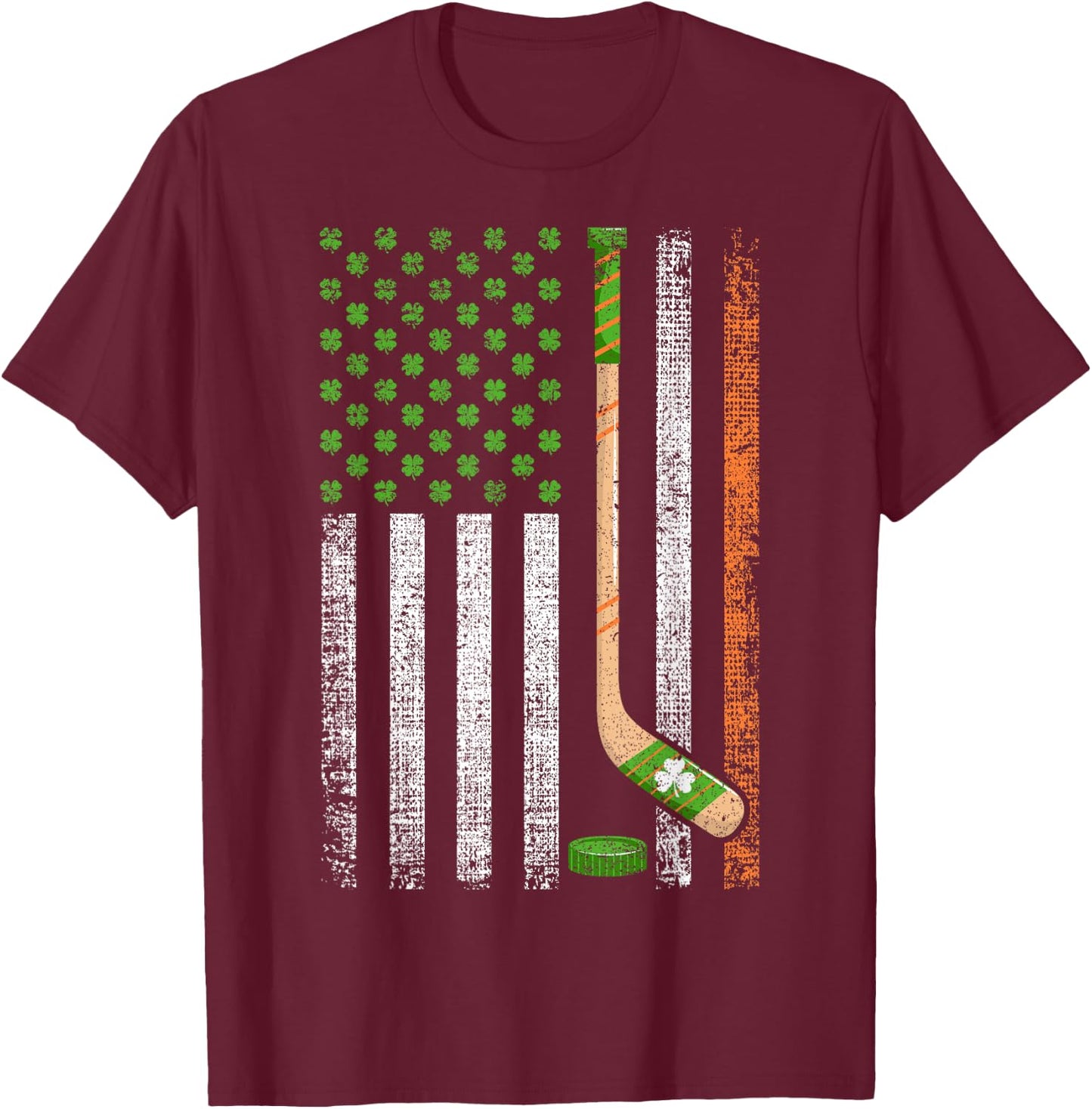 Irish USA Flag Leprechaun Lucky Hockey St. Patrick's Day T-Shirt - T-Shirt | Maroon