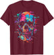Colorful Skull Abstract Paint Splatter T-Shirt - T-Shirt | Maroon