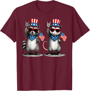 USA Patriotic Raccoon Opossum Team Trash Funny 4th of July T-Shirt - T-Shirt | Maroon