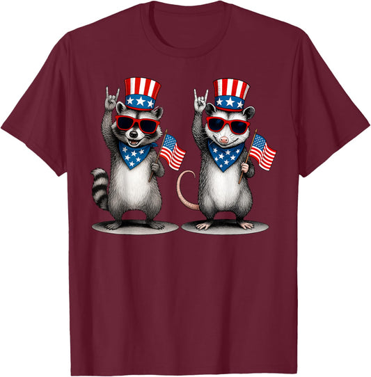 USA Patriotic Raccoon Opossum Team Trash Funny 4th of July T-Shirt - T-Shirt | Maroon