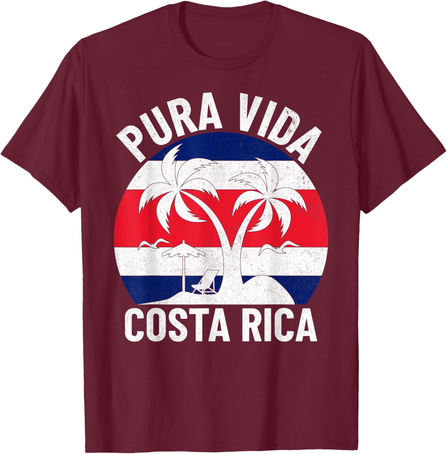 Vintage Costa Rica Flag Pura Vida Beach Summer Vacation T-Shirt - T-Shirt | Maroon