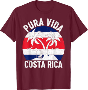 Vintage Costa Rica Flag Pura Vida Beach Summer Vacation T-Shirt - T-Shirt | Maroon