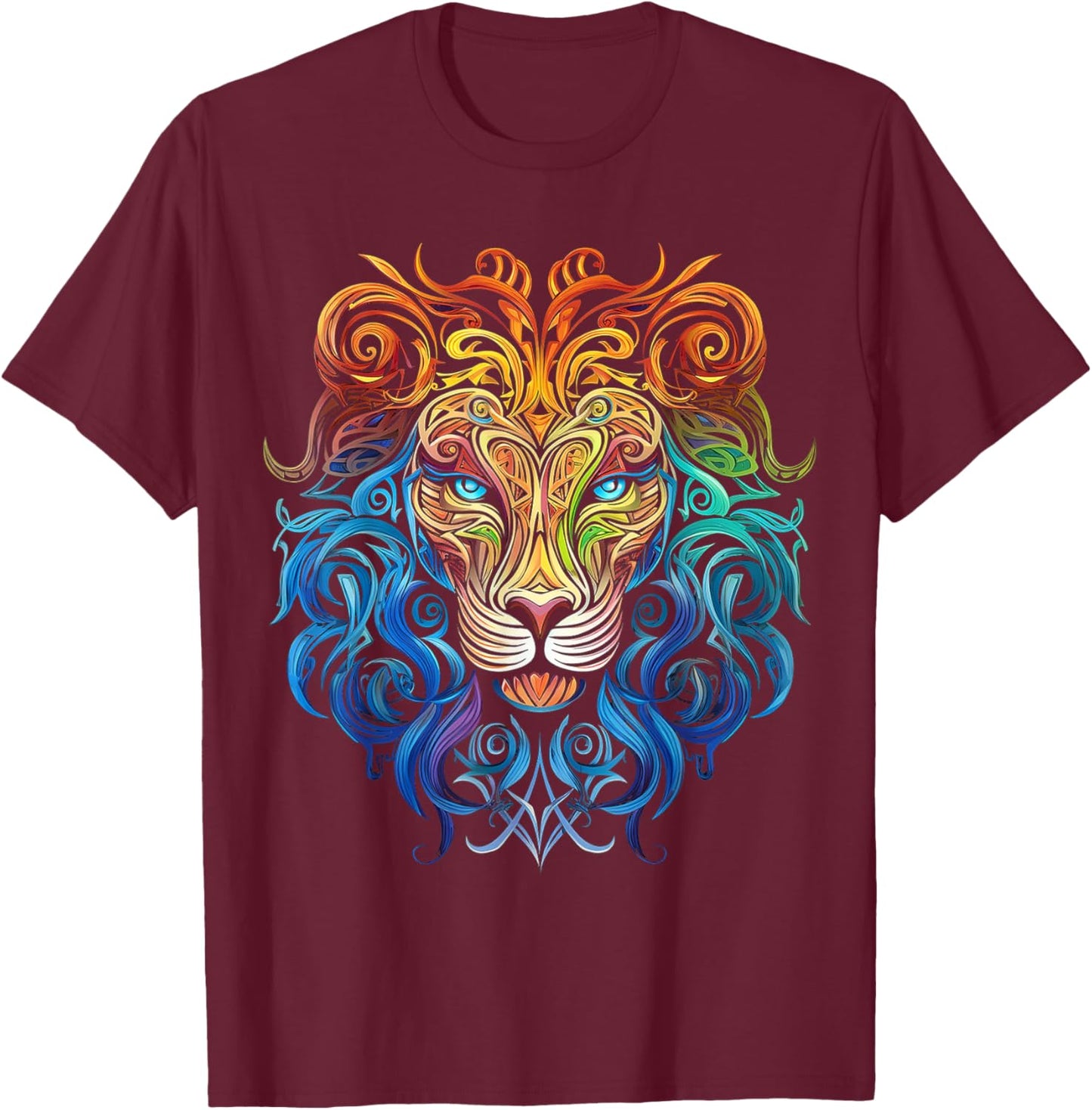 Lion Mandala Art Animal Love Colorful Graphic Lion T-Shirt - T-Shirt | Maroon