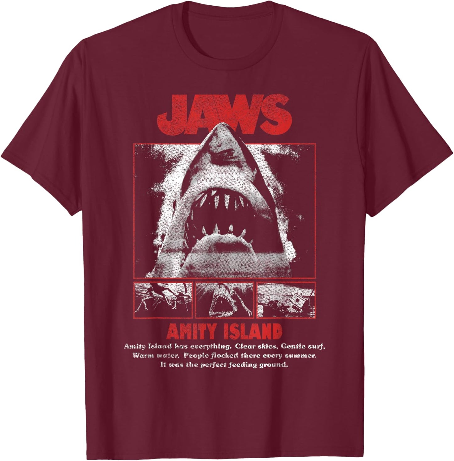 Jaws Movie Pop Poster T-Shirt - T-Shirt | Maroon