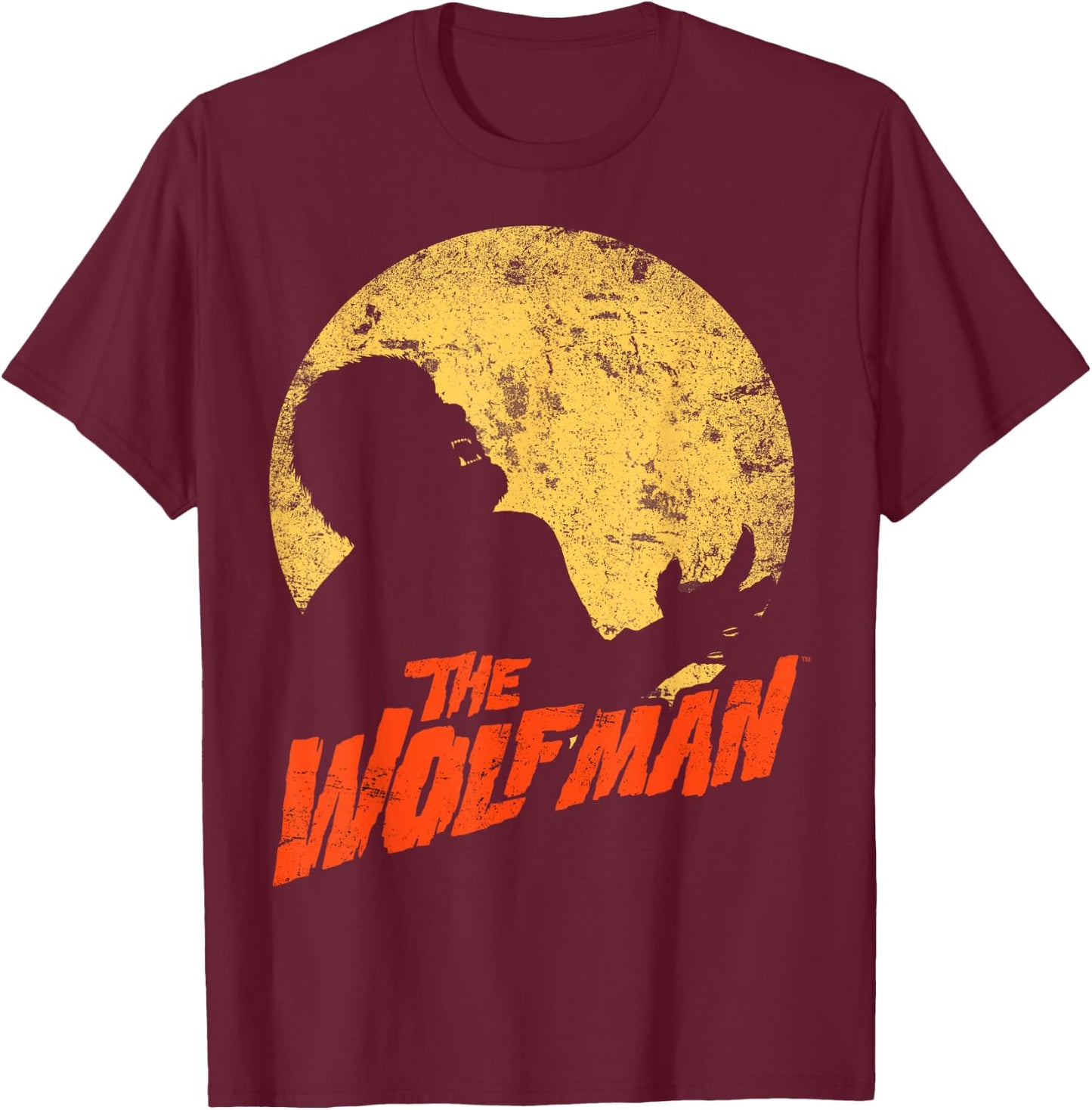 Universal Monsters The Wolf Man Moonlit Silhouette T-Shirt - T-Shirt | Maroon