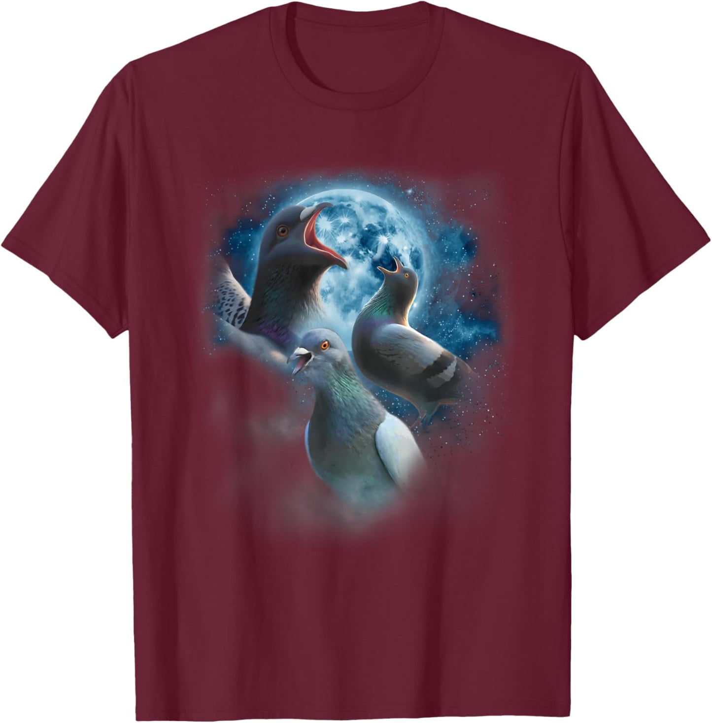 Funny Pigeon Shirt - Funny Pigeons Howling at the Moon T-Shirt - T-Shirt | Maroon