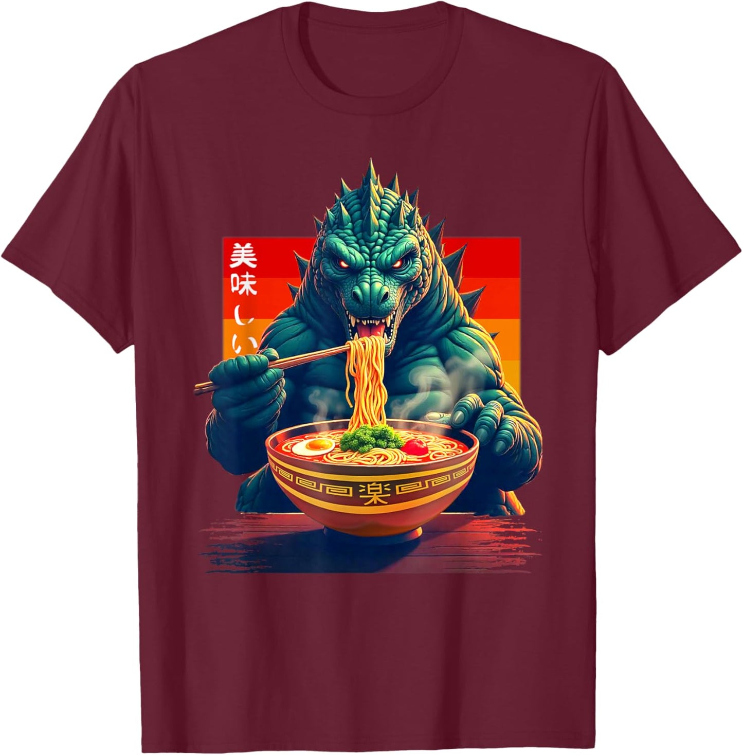Funny Kaiju Eating Ramen Japanese Monster Lover Birthday T-Shirt - T-Shirt | Maroon
