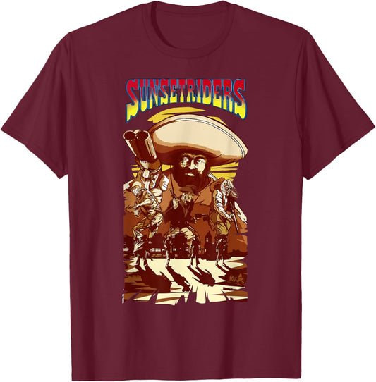 Sunset Riders Poster Movie Custom Wild West Retro Game T-Shirt - T-Shirt | Maroon