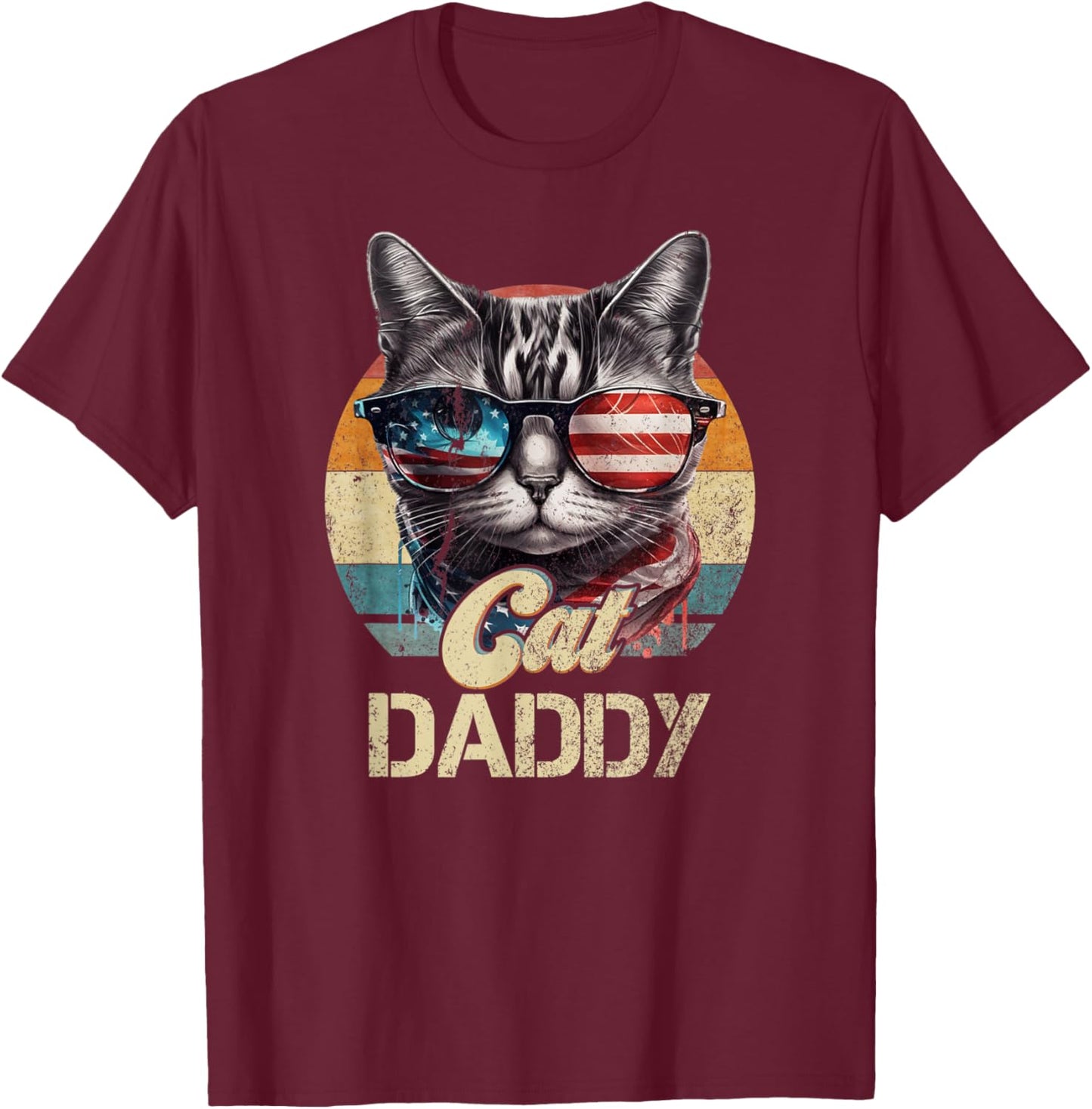 Vintage Retro Cat Daddy Best Dad Funny Fathers Day T-Shirt - T-Shirt | Maroon