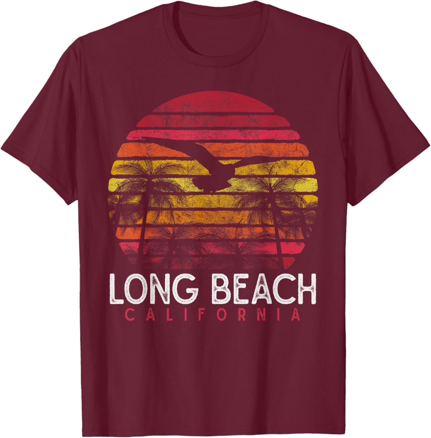 Long Beach California CA Vintage Beach Retro 80s 90s Sunset Women Kids T-Shirt - T-Shirt | Maroon
