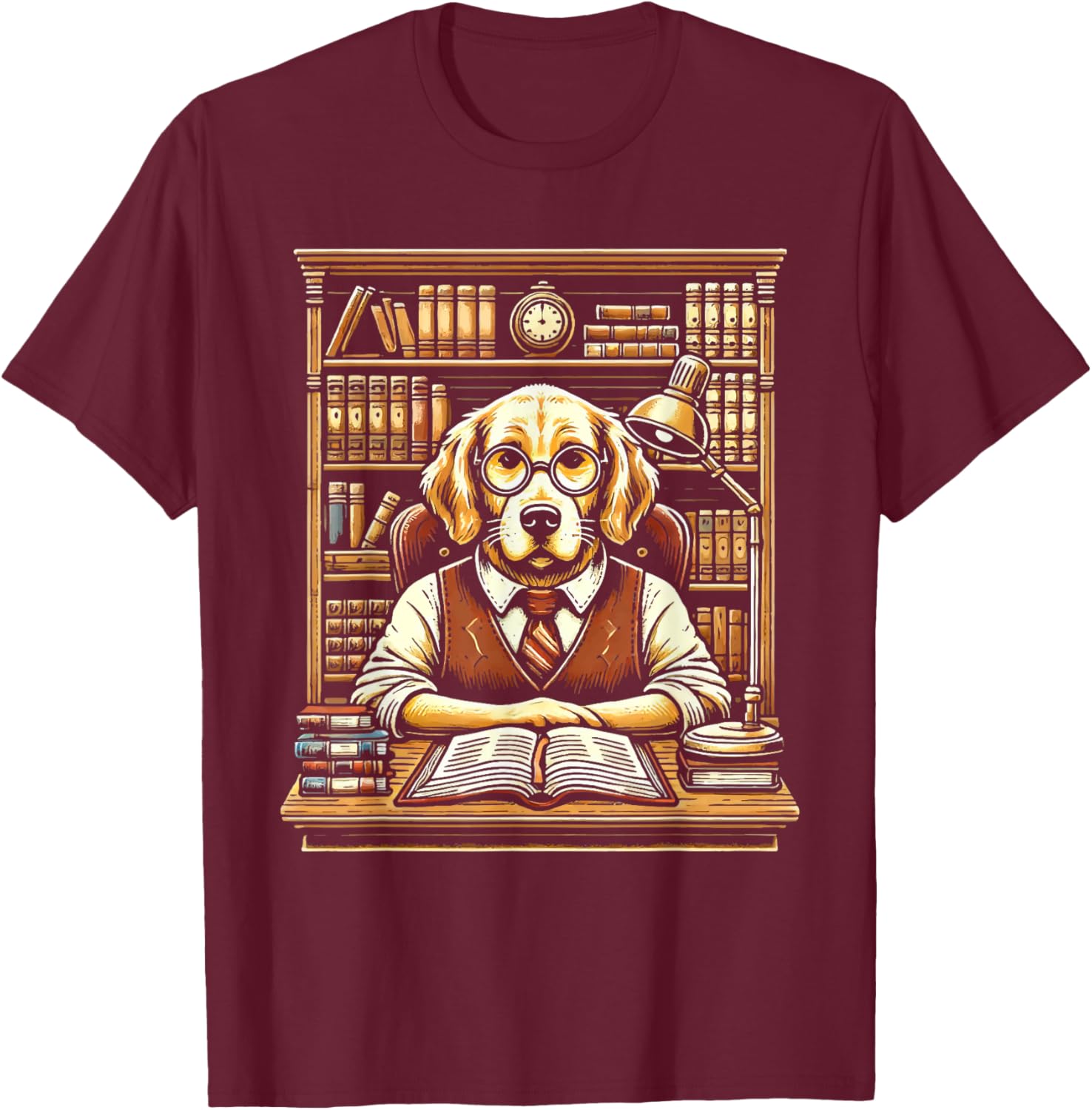 Dog Librarian Library Book Reading Books Bibliophile T-Shirt - T-Shirt | Maroon