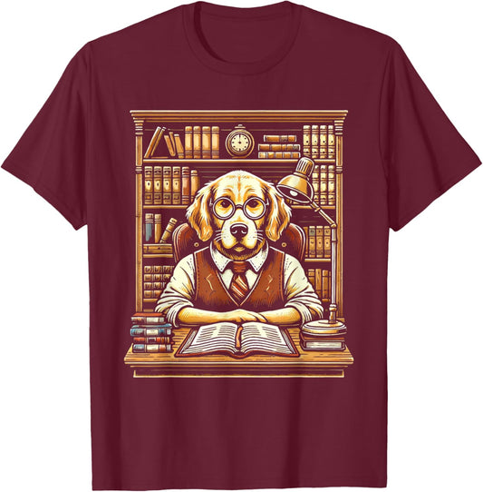 Dog Librarian Library Book Reading Books Bibliophile T-Shirt - T-Shirt | Maroon