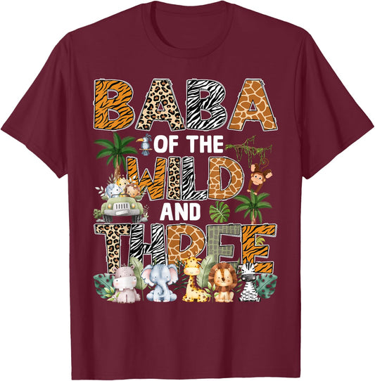 Baba Of The Wild Three Zoo 3Rd Birthday Safari Jungle T-Shirt - T-Shirt | Maroon