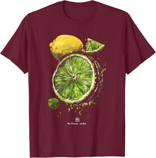 Citrus Splash Yellow and Green Artwork T-Shirt - T-Shirt | Maroon
