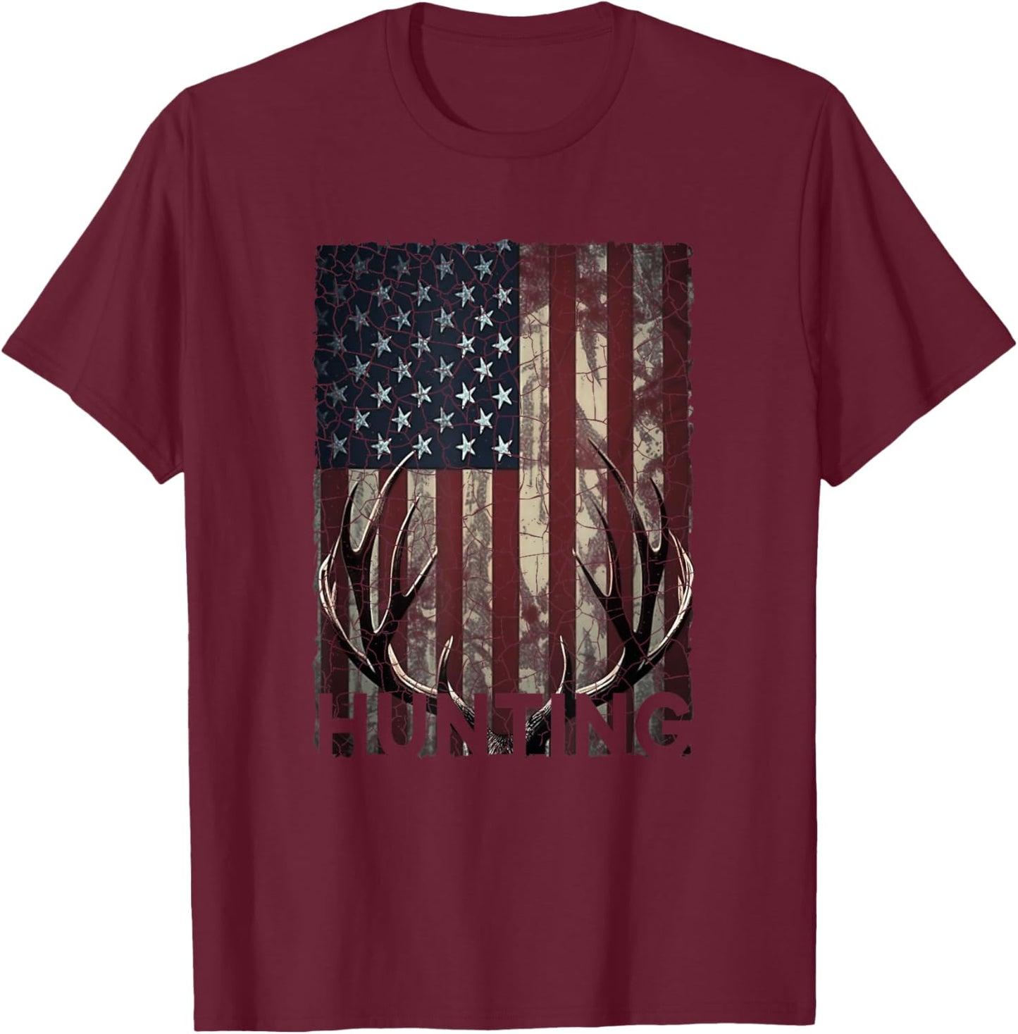 Hunting Deer American Flag Wild Outdoor Hunter T-Shirt - T-Shirt | Maroon