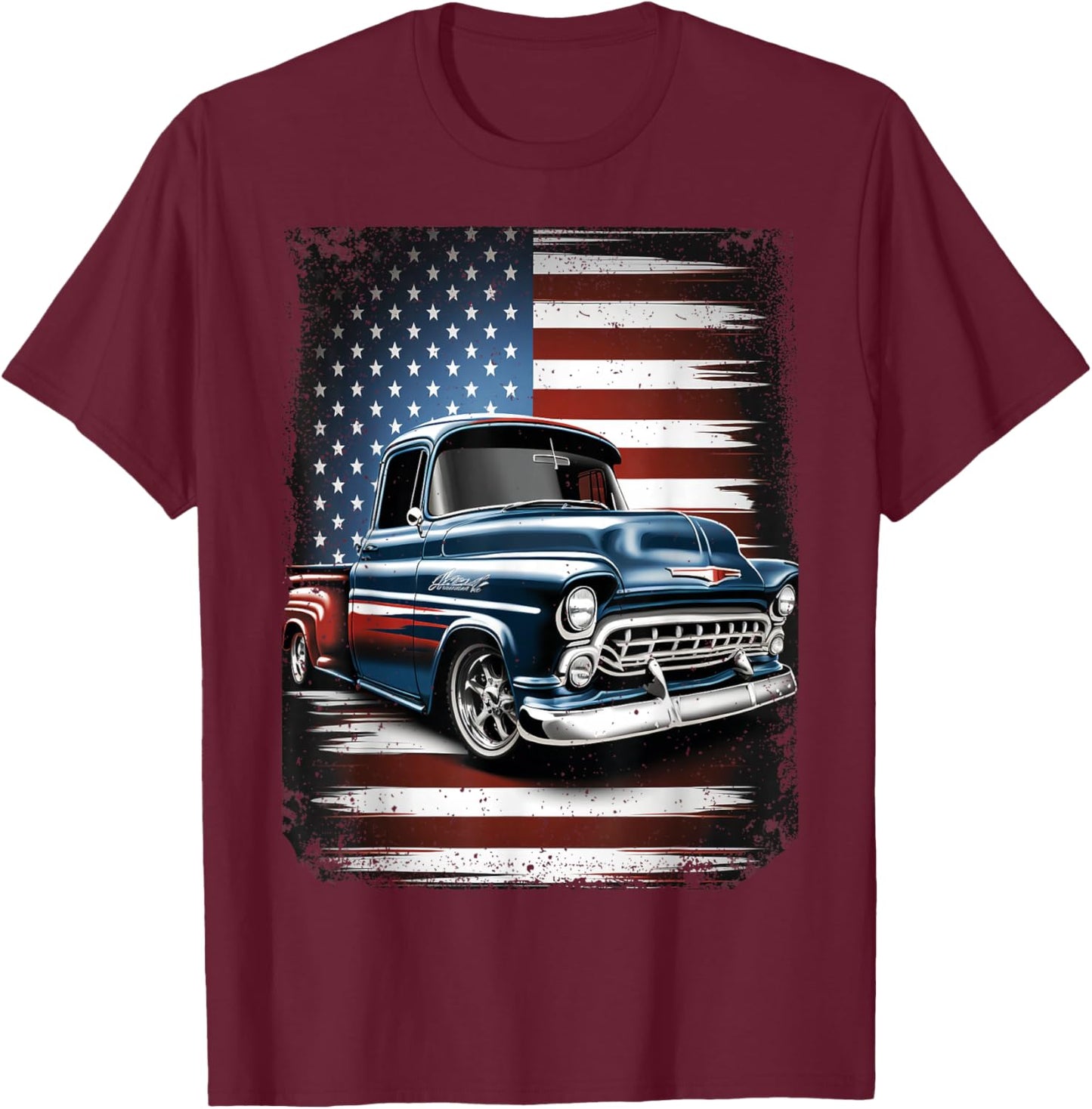 Classic Old Pickup Truck American Flag 4th of July Patriotic T-Shirt - T-Shirt | Maroon