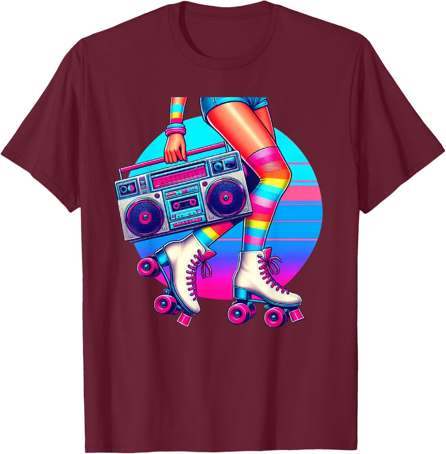 Retro Rollerskates Funny 80's Roller Disco Skating Girl T-Shirt - T-Shirt | Maroon