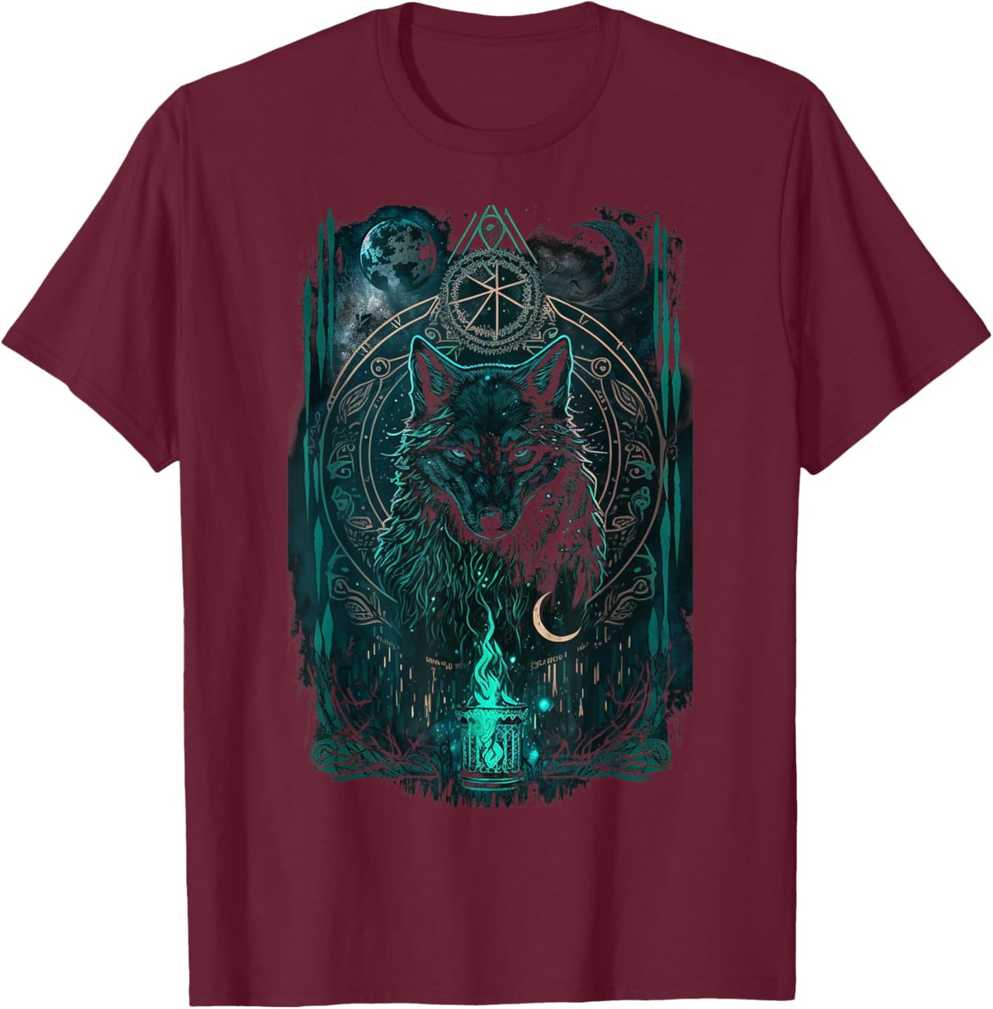 Occult Tarot Card, Gothic Wolf Design, Goth Dark Witchcraft T-Shirt - T-Shirt | Maroon