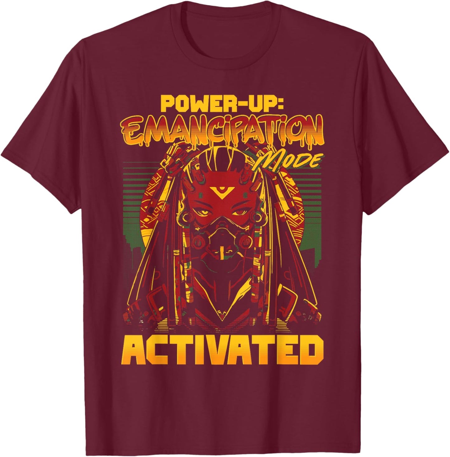 Power-Up: Emancipation Activated Black Girl Gamer Juneteenth T-Shirt - T-Shirt | Maroon