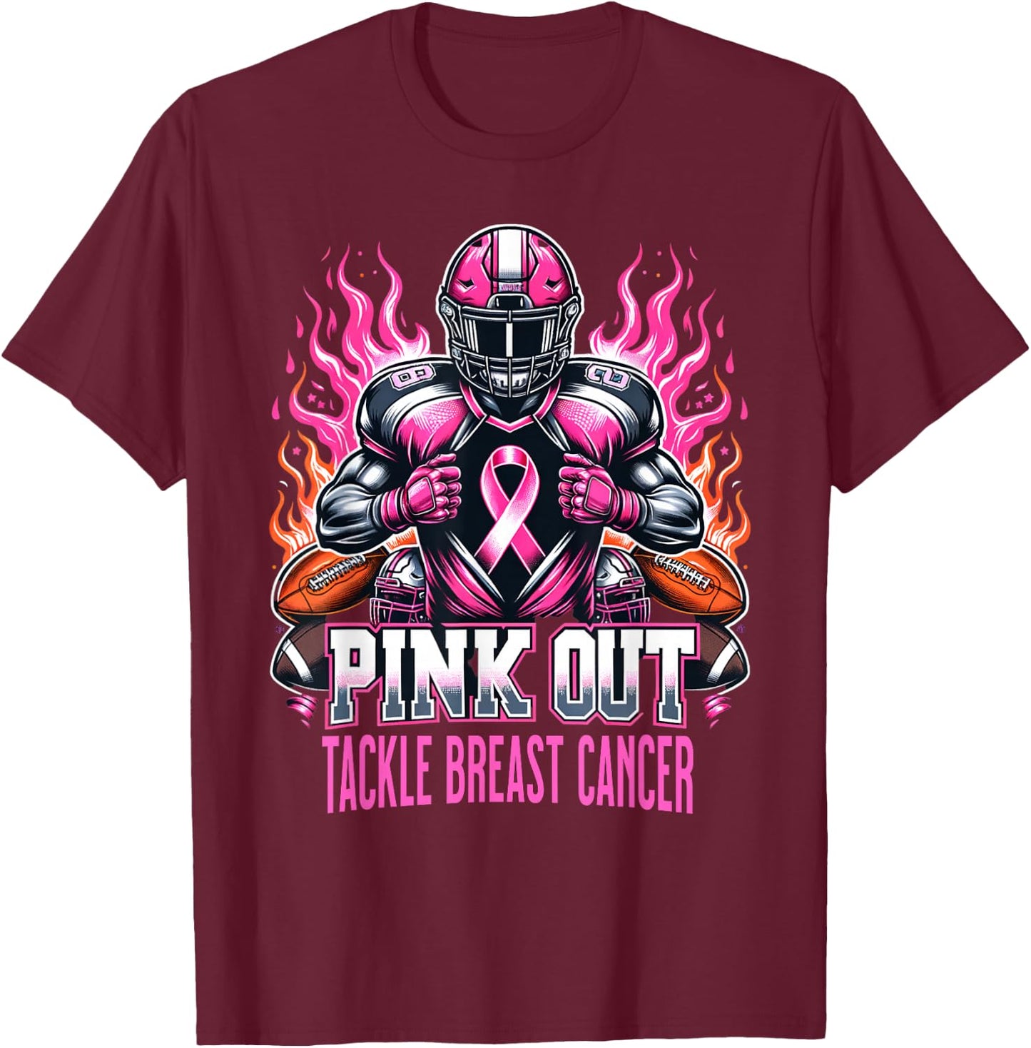 Pink Out Tackle Breast Cancer Awareness American Football T-Shirt - T-Shirt | Maroon