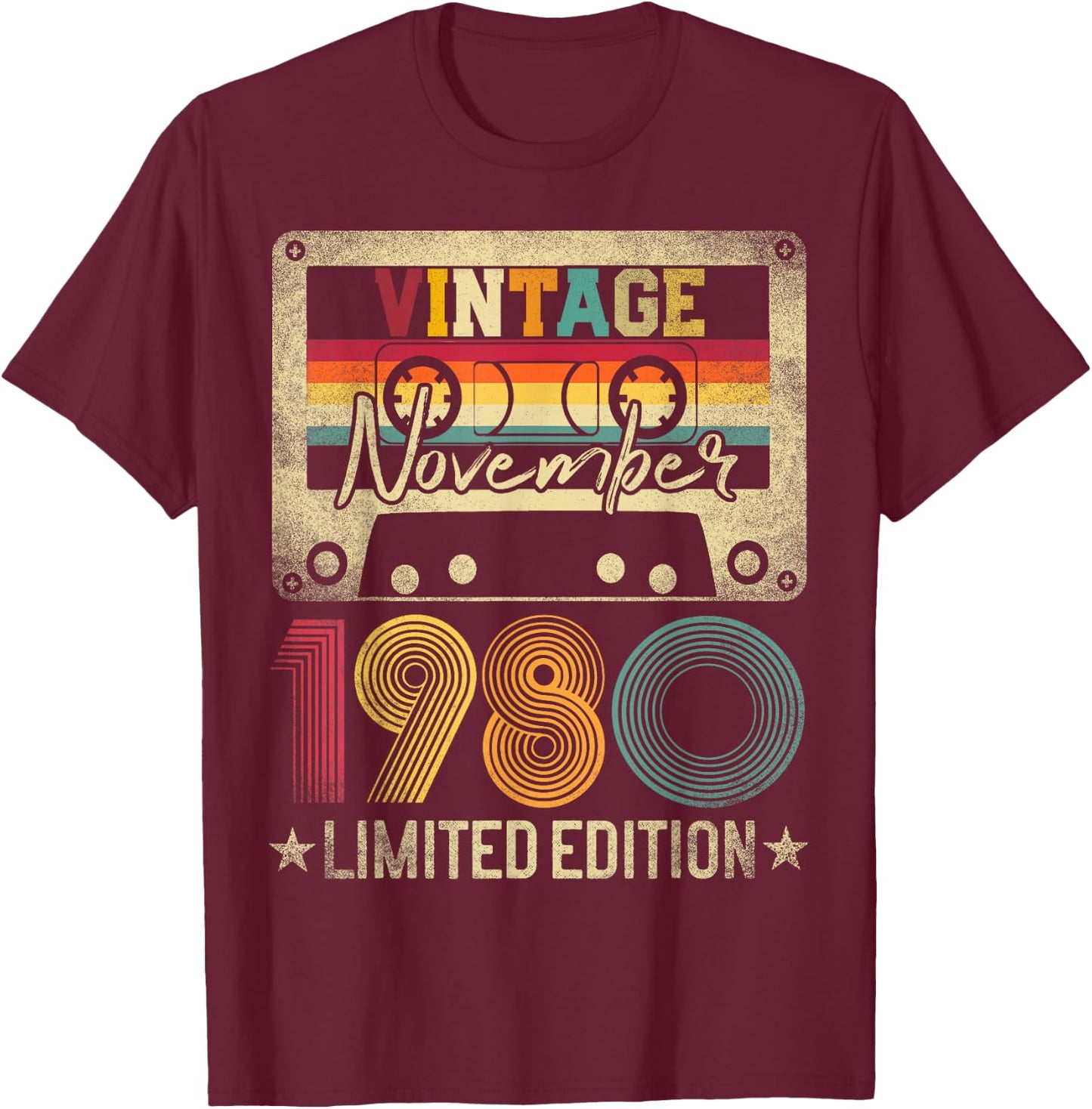 November 1980 45th Birthday Gift Limited Edition Vintage T-Shirt - T-Shirt | Maroon