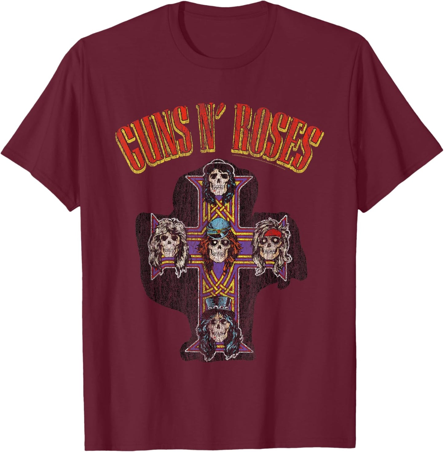 Guns N' Roses Official Cross Arch T-Shirt - T-Shirt | Maroon