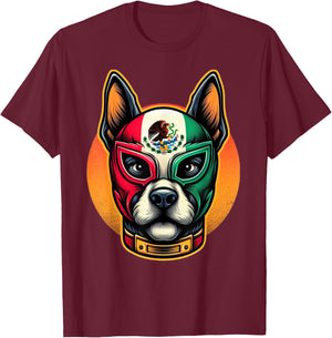 wrestler Luchador dog lucha libre perro Mask T-Shirt - T-Shirt | Maroon