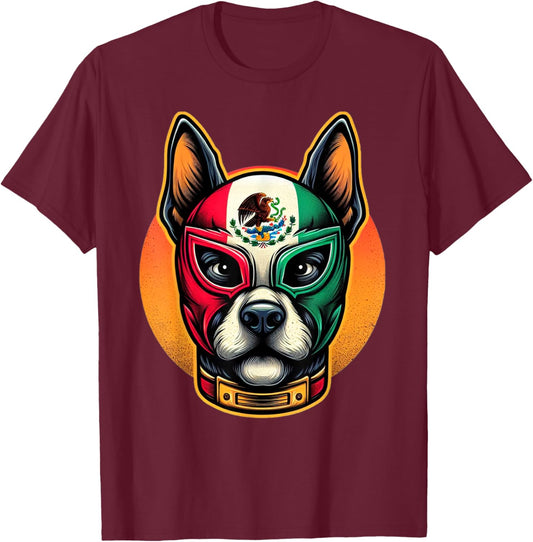wrestler Luchador dog lucha libre perro Mask T-Shirt - T-Shirt | Maroon